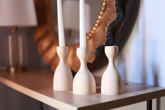 Wooden Candlestick Set Of 3 Rustic Ash Taper Candle Holders - image 1