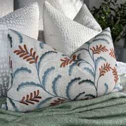 "Embroidered Leaf Cushion Cover - Designer Jouvene Fabric, 12""x20" - thumbnail 1