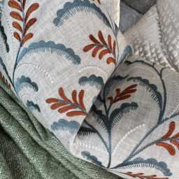 "Embroidered Leaf Cushion Cover - Designer Jouvene Fabric, 12""x20" - thumbnail 4