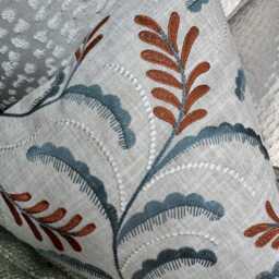 "Embroidered Leaf Cushion Cover - Designer Jouvene Fabric, 12""x20" - thumbnail 3