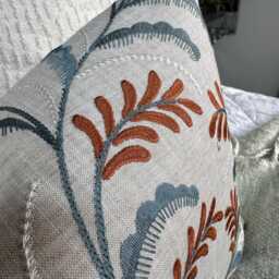 "Embroidered Leaf Cushion Cover - Designer Jouvene Fabric, 12""x20" - thumbnail 2