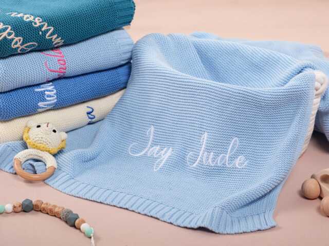 Custom Embroidered Baby Blanket - Personalized Name, Soft Knit Cotton Newborn Gift - image 1