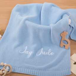 Custom Embroidered Baby Blanket - Personalized Name, Soft Knit Cotton Newborn Gift - thumbnail 2