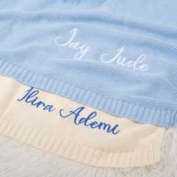 Custom Embroidered Baby Blanket - Personalized Name, Soft Knit Cotton Newborn Gift - thumbnail 3
