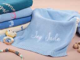 Custom Embroidered Baby Blanket - Personalized Name, Soft Knit Cotton Newborn Gift - thumbnail 1
