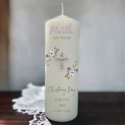 Personalised Christening Baptism Candle Naming Day Memory Keepsake Gift Unisex Boy Girl, Botanical, New Baby Gift, Godparents, Present - thumbnail 3