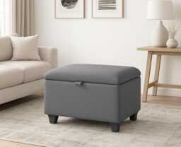Handmade Plush Velvet Ottoman Storage Box With Wooden Legs - 60x40x42cm - thumbnail 1