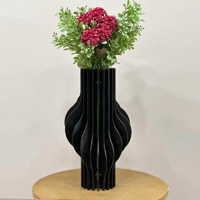 Black Wood Vase Minimalist Japandi Decor, Unique Sculpture - image 1