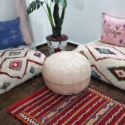 Stuffed Moroccan Leather Pouf, Pouf Ottoman, Handmade Floor Poof, Footstool, Ottoman Table, & Stools - thumbnail 2