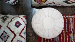 Stuffed Moroccan Leather Pouf, Pouf Ottoman, Handmade Floor Poof, Footstool, Ottoman Table, & Stools - thumbnail 1