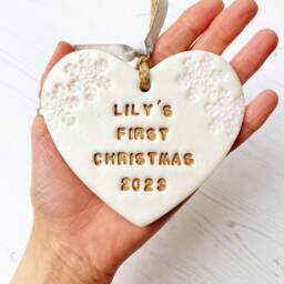 Personalised Baby's First Christmas Bauble Heart Decoration, Ornament, My Tree Keepsake Gift - thumbnail 2