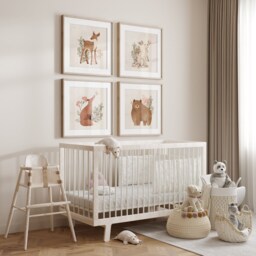 Square Nursery Prints, Woodland Animals, Wall Decor, Girls Neutral Pictures - thumbnail 3
