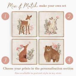 Square Nursery Prints, Woodland Animals, Wall Decor, Girls Neutral Pictures - thumbnail 2
