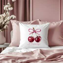 Cherries Cushion, Personalised Cherry Cushion, Cherry Aesthetic, Preppy Bedroom Decor, Girls Girly Room Decor - thumbnail 2