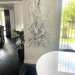Abstract Splash Acrylic Wall Art, Silver Black & White, Hand-Painted - thumbnail 2