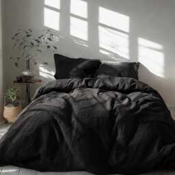 Black Linen Duvet Cover Soft 1 Medium Weight Cover Breathable Stonewashed Comfort - thumbnail 3