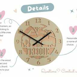 Personalised Safari Wall Clock, Kids Room Jungle Custom Nursery Decor, Wooden & Acrylic Child's Bedroom Children's - thumbnail 2