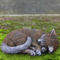 Concrete Curled Cat Statue Sleeping Kitten Sculpture Stone Kitty Figurine Memorial Decor Garden Pet Ornament Handmade Art Lover Gift - thumbnail 3