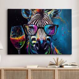 Zebra Toasting Drink Glasses Animal Art Abstract Oil Painting Framed Poster Print & Canvas Wall Living Home Decor Interior Gift - thumbnail 1