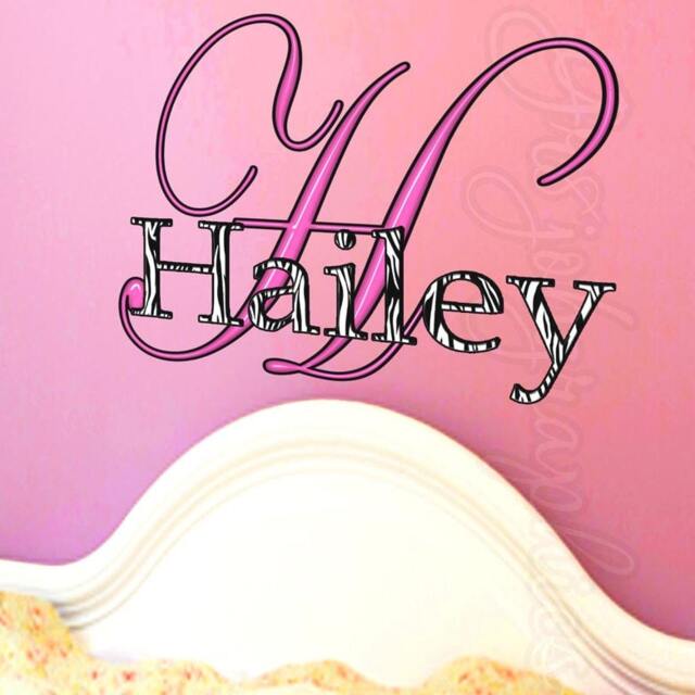 Custom Name Decal - Zebra Print Nursery Wall Decor Personalized Girls Room Monogram Art Sticker Vwaq-Mc5
