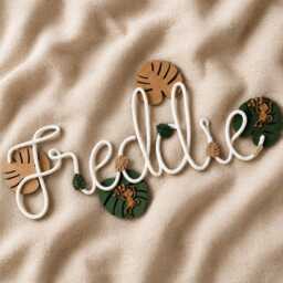Jungle Themed Knitted Wire Name Sign, Personalised For Bedroom Or Nursery Wall Decor - thumbnail 1