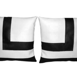 2 Black & White Faux Leather Cushion Covers Block Style 18 - thumbnail 2