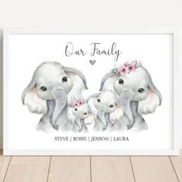 Personalised Elephant Family Gift Print Up To 7 Members Unframed - thumbnail 2