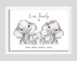 Personalised Elephant Family Gift Print Up To 7 Members Unframed - thumbnail 1