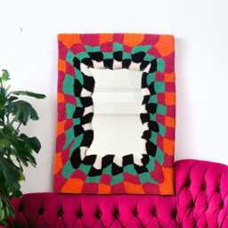 Handmade Tufted Checkered Mirror Psychedelic Punch Needle Wall Art - thumbnail 3