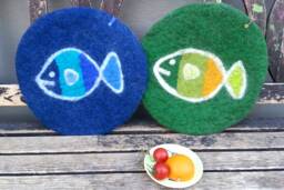 Handfelted Seat Cushion With A Coloured Fish