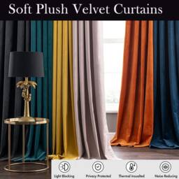 Velvet Curtains Custom Sizing Eyelet Rod Pocket Pencil Pleat Hangings Thermal Insulated Room Darkening Curtain Drapes Panels Fully Lined - thumbnail 2