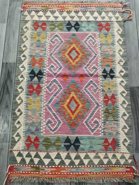 Kilim Rug Multicolour, Handmade Artisan Afghan Turkish Persian Rug, Navajo Moroccan Bohemian Flatweave, Natural Wool Dhurrie 126x78 cm - image 1