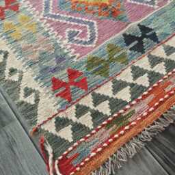 Kilim Rug Multicolour, Handmade Artisan Afghan Turkish Persian Rug, Navajo Moroccan Bohemian Flatweave, Natural Wool Dhurrie 126x78 cm - thumbnail 3