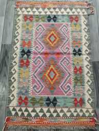 Kilim Rug Multicolour, Handmade Artisan Afghan Turkish Persian Rug, Navajo Moroccan Bohemian Flatweave, Natural Wool Dhurrie 126x78 cm - thumbnail 1