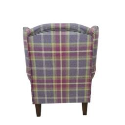 Queen Anne Wingback Chair Amethyst Tartan, Brass Castor Legs - thumbnail 4