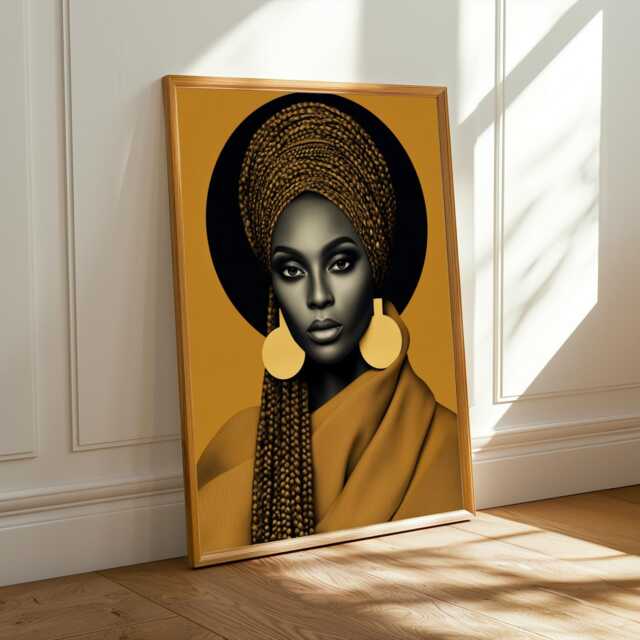 African Woman Portrait Print - Golden Braids, Afrocentric Wall Art - Poster Only - image 1