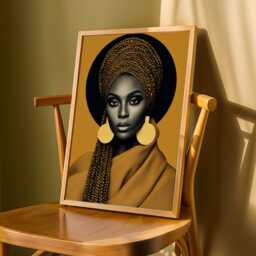 African Woman Portrait Print - Golden Braids, Afrocentric Wall Art - Poster Only - thumbnail 3