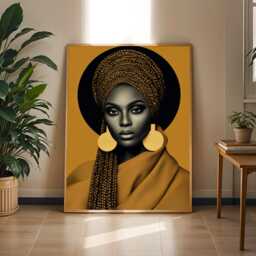 African Woman Portrait Print - Golden Braids, Afrocentric Wall Art - Poster Only - thumbnail 2