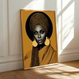 African Woman Portrait Print - Golden Braids, Afrocentric Wall Art - Poster Only - thumbnail 1