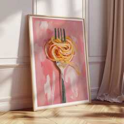 Pasta Wall Art Print, Modern Pink Kitchen Decor With Spaghetti Fork Painting, Abstract Food Artwork For Dining Room Or Italian Restaurant - thumbnail 2