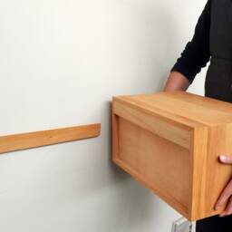 Minimalist Floating Tv Stand Solid Beech Wood Media Console - thumbnail 2