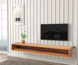 Minimalist Floating Tv Stand Solid Beech Wood Media Console - thumbnail 1
