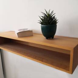 Minimalist Floating Tv Stand Solid Beech Wood Media Console - thumbnail 3