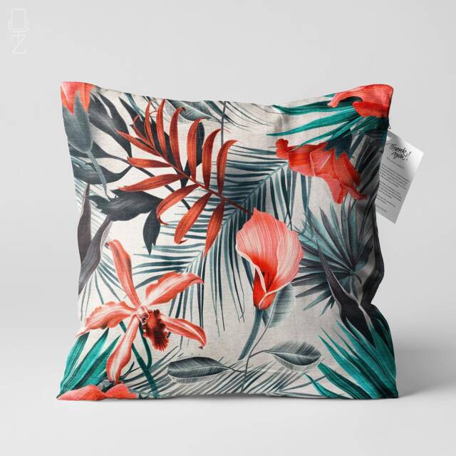Cushion Cover With Red & Grey Floral Pattern - Double Sided Printing Throw Pillow On The Chenille Multi Size Options Oeko-Tex - image 1