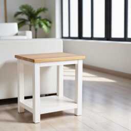 Painted Side Table With Oak Top Living Room, Bedroom Furniture, Assembled - thumbnail 4