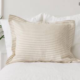 Striped Linen Oxford Pillow Case - Pinstriped Softened Pillow- Off White Standard, Queen, King Sizes - thumbnail 2