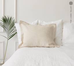 Striped Linen Oxford Pillow Case - Pinstriped Softened Pillow- Off White Standard, Queen, King Sizes