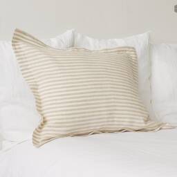 Striped Linen Oxford Pillow Case - Pinstriped Softened Pillow- Off White Standard, Queen, King Sizes - thumbnail 3
