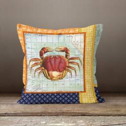 Nautical Pillow Cover-Coral Pillow Case-Crab Cushion Cover-Beach House Cushion Case-Gift For Her Cushion-Handmade Material - thumbnail 3