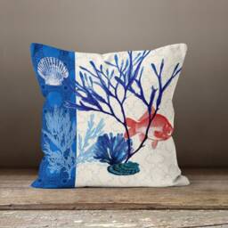 Nautical Pillow Cover-Coral Pillow Case-Crab Cushion Cover-Beach House Cushion Case-Gift For Her Cushion-Handmade Material - thumbnail 2